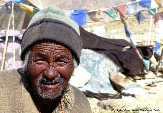 A weatherbeaten old  nomadic Changpa yak herder. Every  crease on his face tells a story.